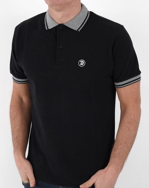 Trojan Chequerboard Trim Polo Shirt Black