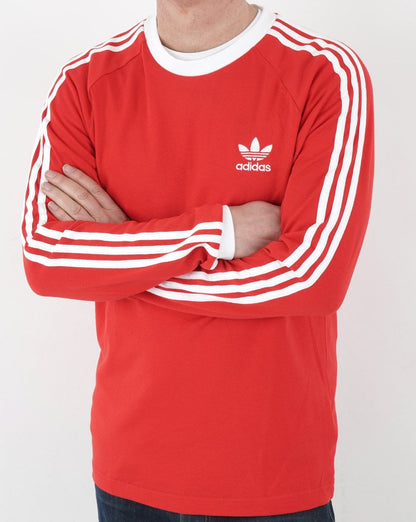 Adidas Originals 3-Streifen Langarm-T-Shirt Leuchtendes Rot