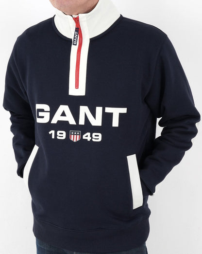 Gant Retro Logo Half Zip Sweatshirt Marineblau