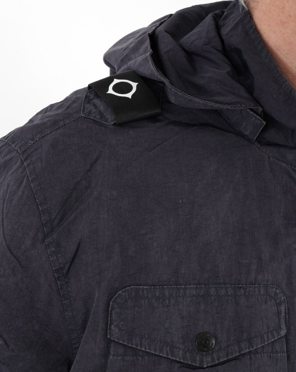 MA.STRUM Acid Wash Funnel Neck Runner Ink Navy