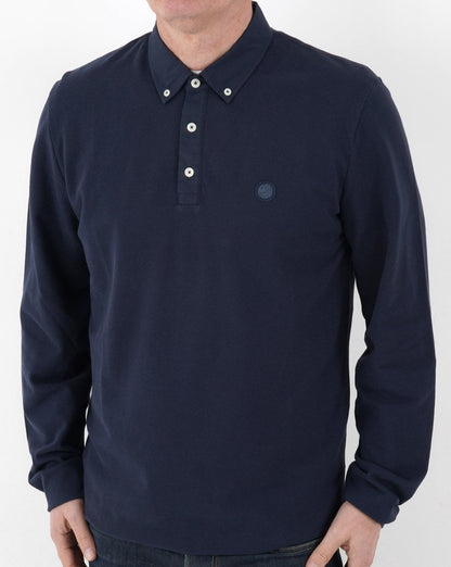 Pretty Green Popeline-Langarm-Poloshirt, Marineblau