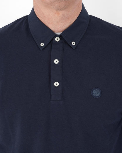 Pretty Green Popeline-Langarm-Poloshirt, Marineblau