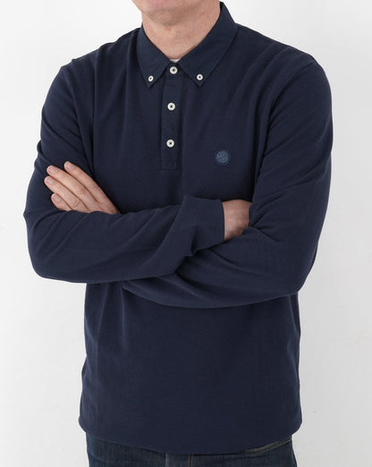 Pretty Green Popeline-Langarm-Poloshirt, Marineblau