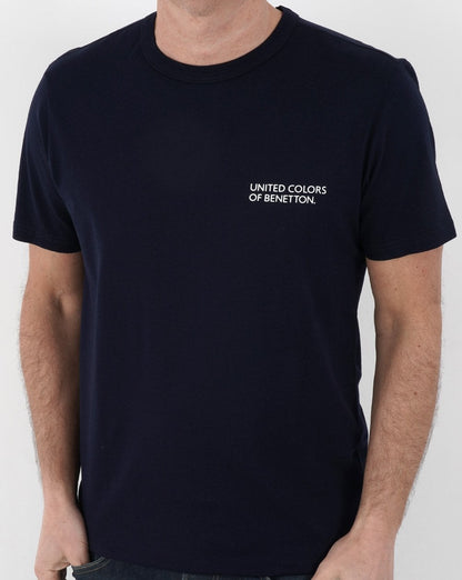 Benetton – T-Shirt mit Logo-Print in Marineblau
