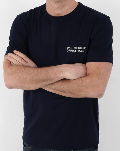 Benetton – T-Shirt mit Logo-Print in Marineblau
