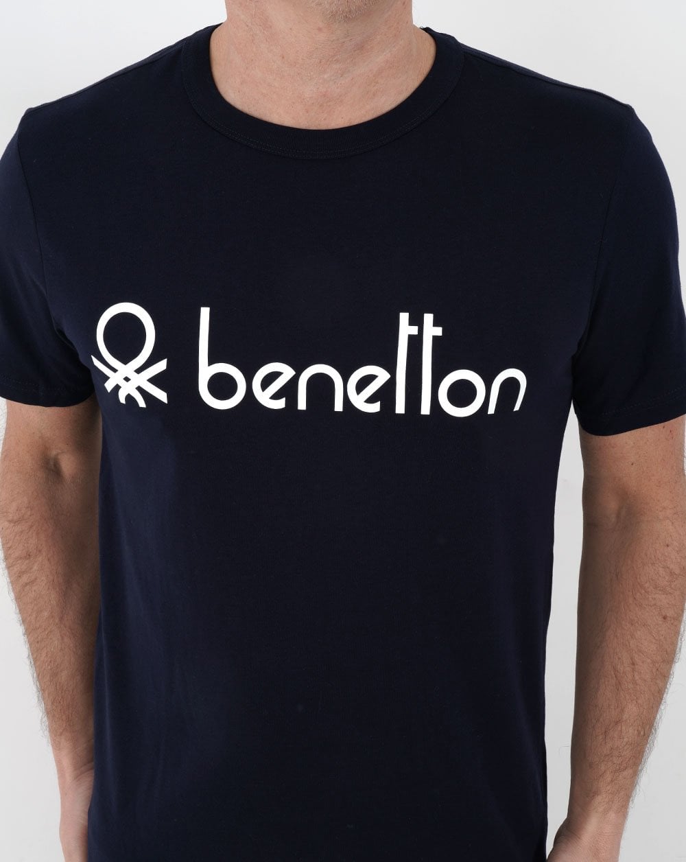 Benetton – T-Shirt mit großem Logo in Marineblau