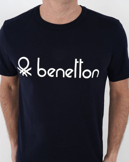 Benetton – T-Shirt mit großem Logo in Marineblau