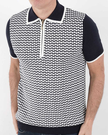 Ska &amp; Soul Diamond Knit Poloshirt Marineblau