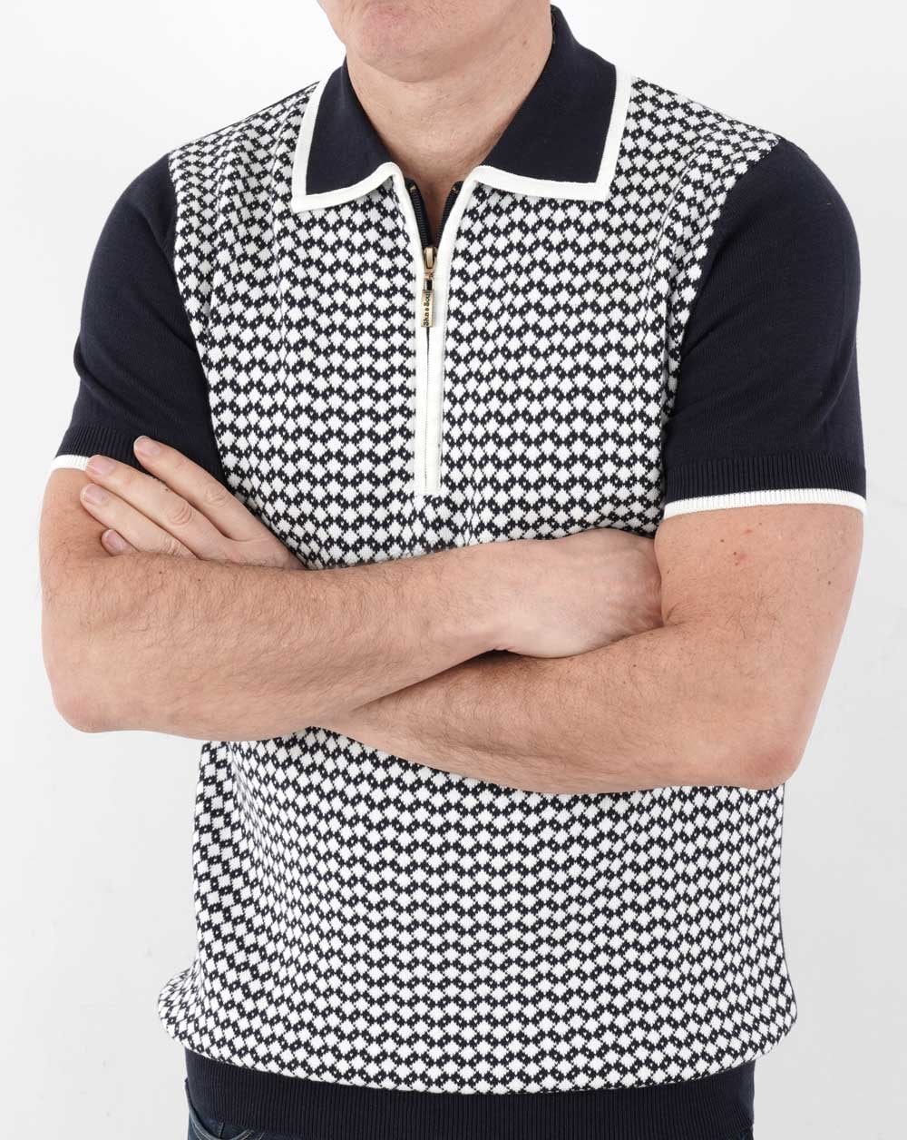 Ska & Soul Diamond Knit Polo Shirt Navy