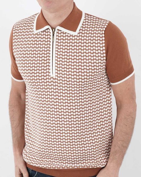 Ska & Soul Diamond Knit Polo Shirt Ginger