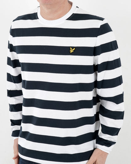 Lyle &amp; Scott – Langärmliges, gestreiftes T-Shirt in Dunkelmarineblau