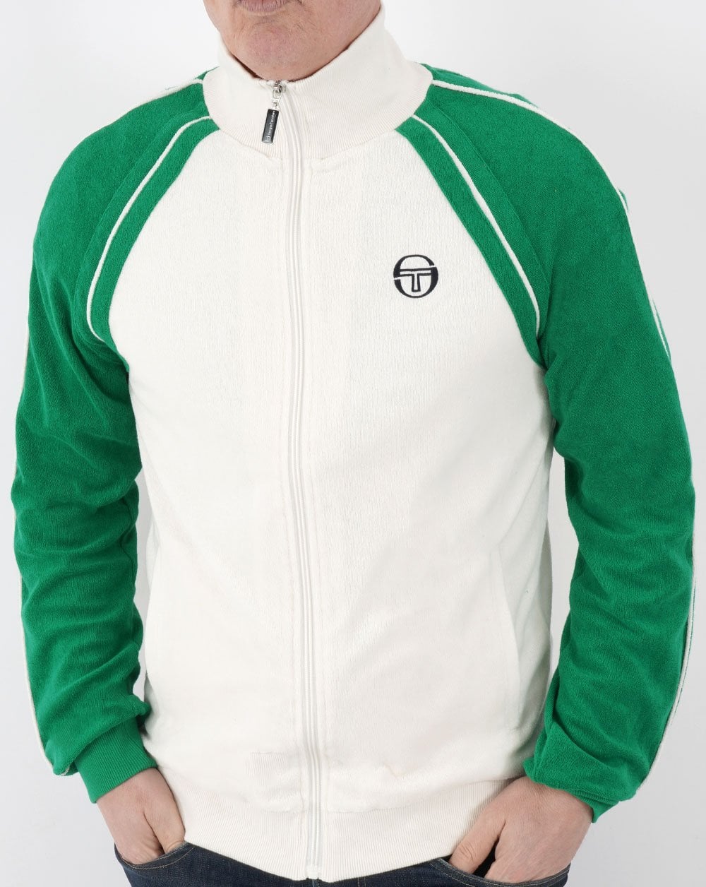Sergio Tacchini Frottee-Retro-Trainingsjacke Weiß/Grün