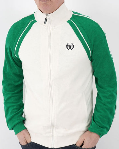 Sergio Tacchini Frottee-Retro-Trainingsjacke Weiß/Grün