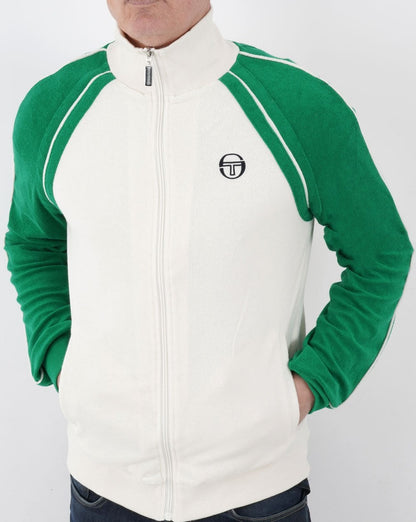 Sergio Tacchini Frottee-Retro-Trainingsjacke Weiß/Grün