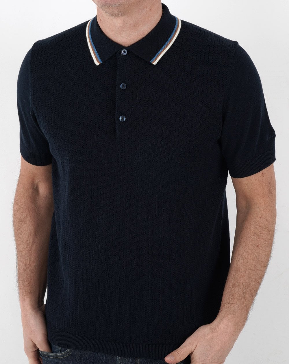 Ben Sherman – Strukturiertes Strick-Poloshirt in Marineblau