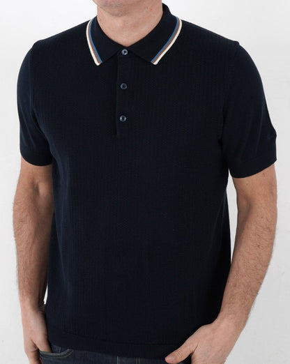 Ben Sherman – Strukturiertes Strick-Poloshirt in Marineblau