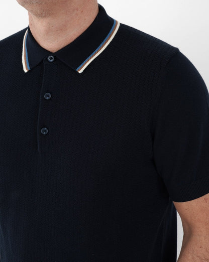 Ben Sherman – Strukturiertes Strick-Poloshirt in Marineblau