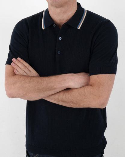 Ben Sherman – Strukturiertes Strick-Poloshirt in Marineblau