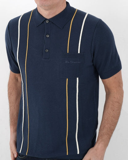 Ben Sherman – Minimal Mod – Gestreiftes Strick-Poloshirt in Blau