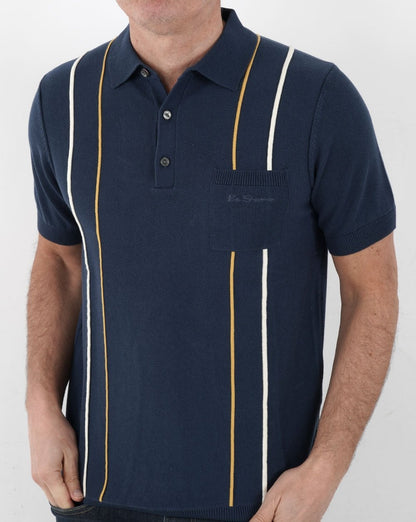 Ben Sherman – Minimal Mod – Gestreiftes Strick-Poloshirt in Blau