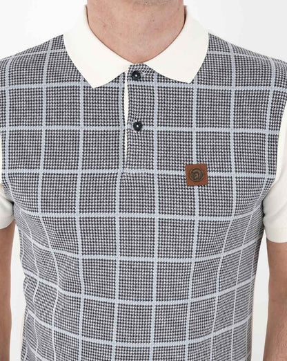 Trojan Poloshirt mit Hahnentrittmuster und Einsätzen in Creme