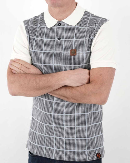 Trojan Poloshirt mit Hahnentrittmuster und Einsätzen in Creme