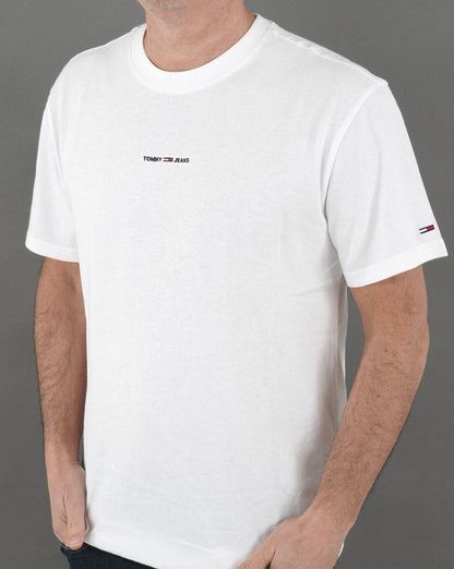 Tommy Jeans – Weißes T-Shirt mit kleinem linearen Logo