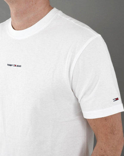 Tommy Jeans – Weißes T-Shirt mit kleinem linearen Logo