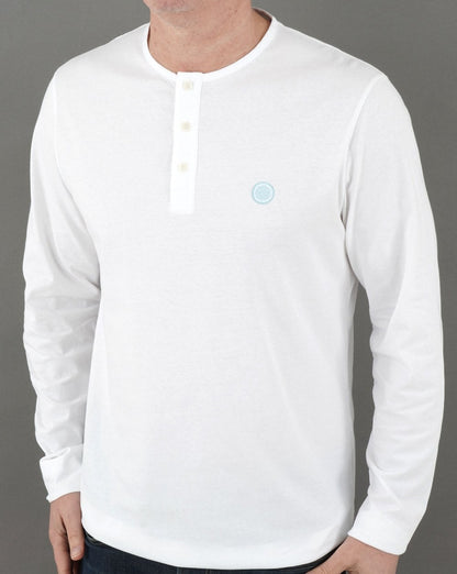 Pretty Green Poplin Grandad Langarm-T-Shirt Weiß