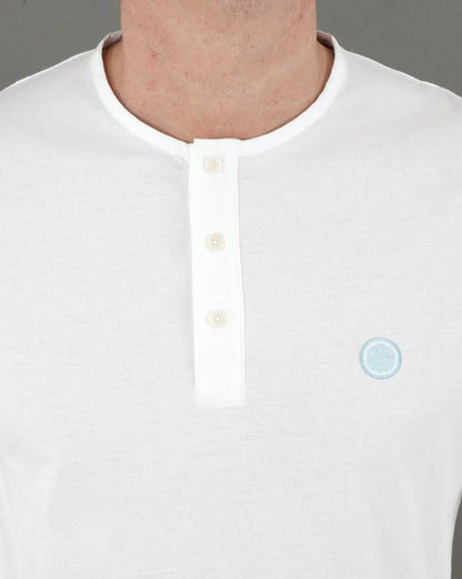 Pretty Green Poplin Grandad Langarm-T-Shirt Weiß