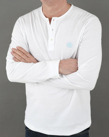 Pretty Green Poplin Grandad Langarm-T-Shirt Weiß