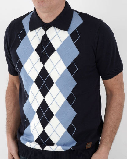 Trojan Argyle Feinstrick-Poloshirt Marineblau