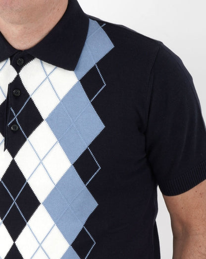 Trojan Argyle Feinstrick-Poloshirt Marineblau