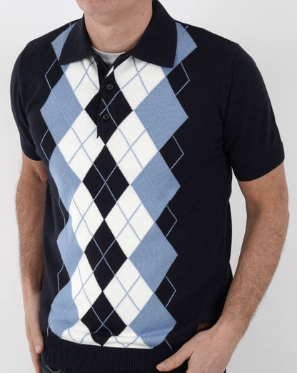 Trojan Argyle Feinstrick-Poloshirt Marineblau
