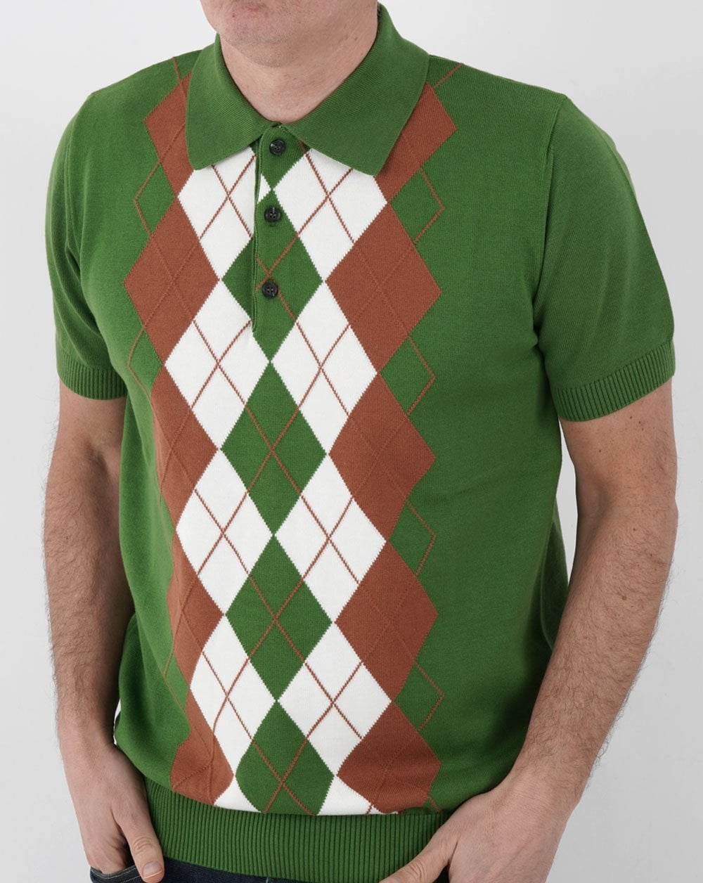 Trojan Argyle Feinstrick-Polo Grün