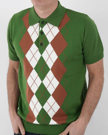 Trojan Argyle Feinstrick-Polo Grün
