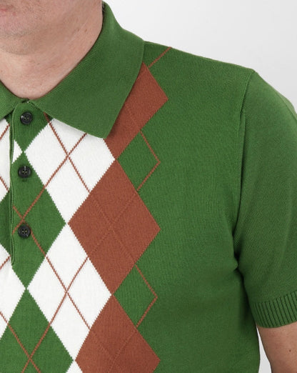 Trojan Argyle Feinstrick-Polo Grün