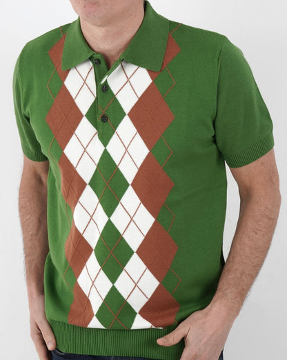 Trojan Argyle Feinstrick-Polo Grün