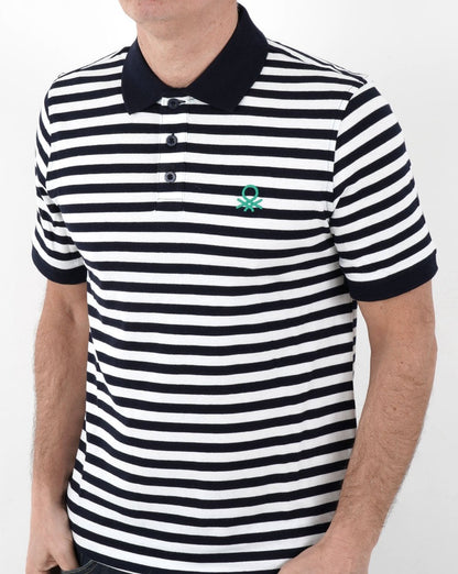 Benetton Gestreiftes Poloshirt Marineblau