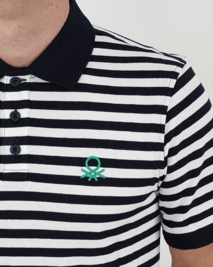 Benetton Gestreiftes Poloshirt Marineblau