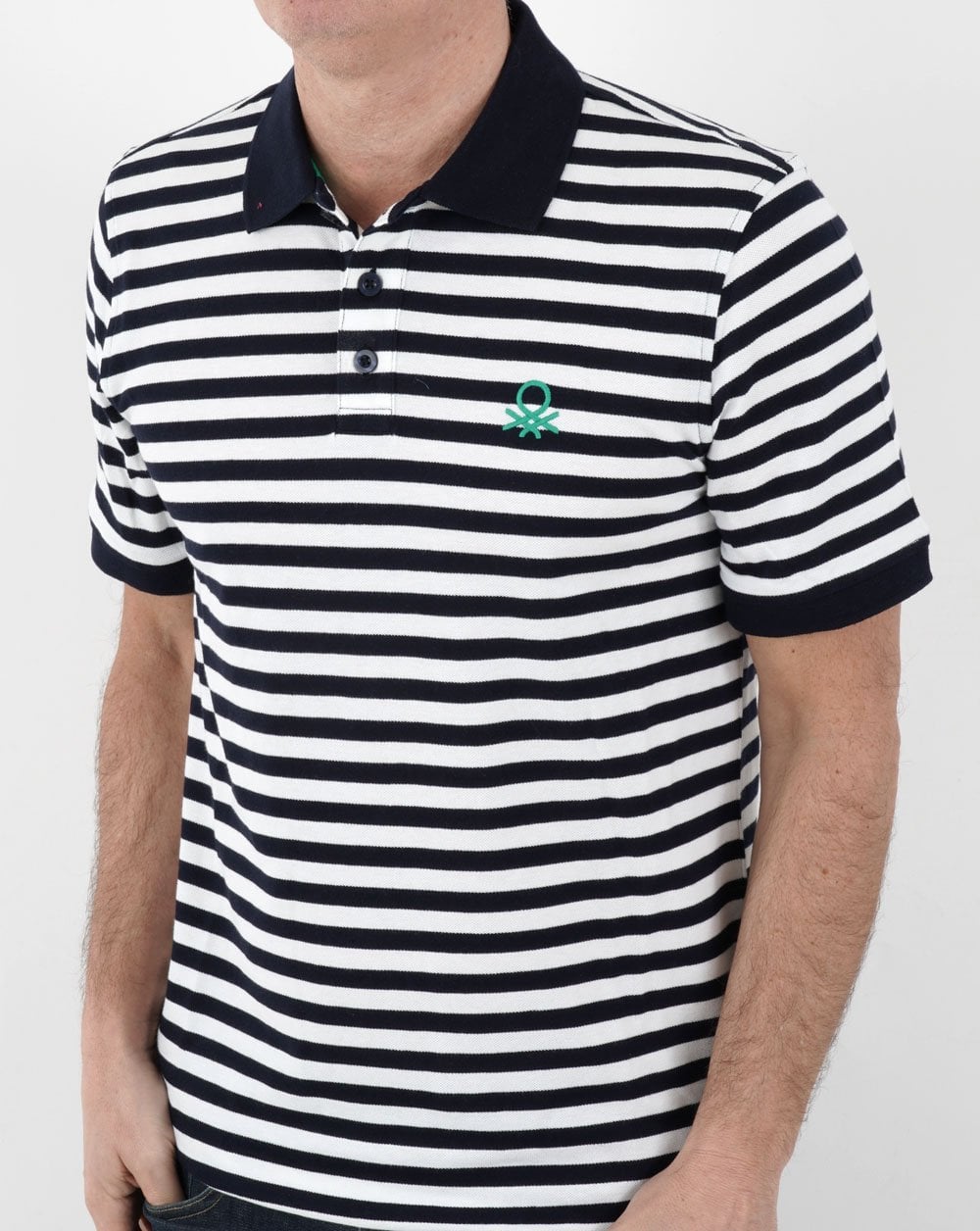 Benetton Gestreiftes Poloshirt Marineblau