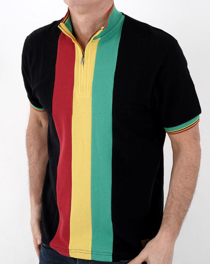 Trojan Stripe Front Zip Neck Schwarz