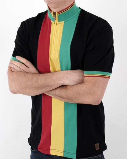 Trojan Stripe Front Zip Neck Schwarz