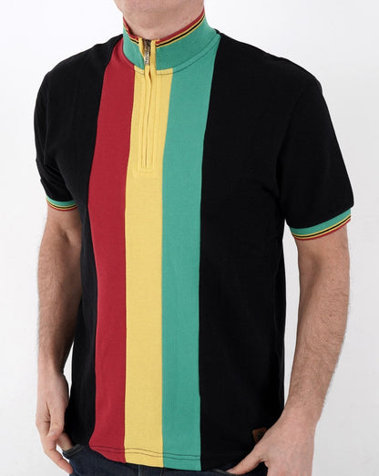 Trojan Stripe Front Zip Neck Schwarz