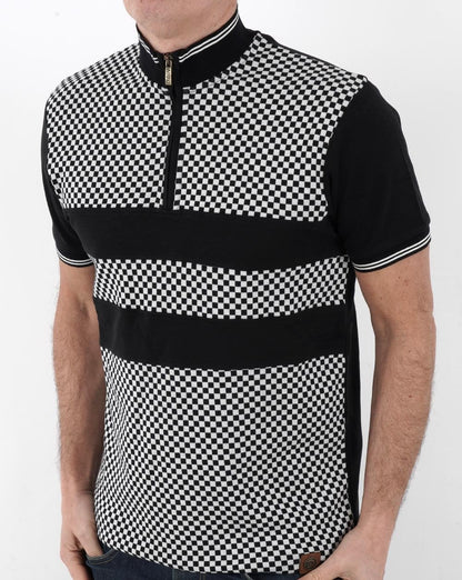 Trojan Poloshirt mit Schachbrettmuster und Reißverschluss in Schwarz
