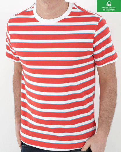 Benetton Gestreiftes T-Shirt mit Rundhalsausschnitt in Rot