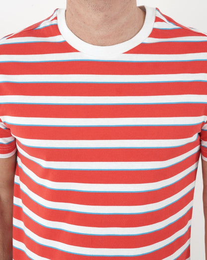 Benetton Gestreiftes T-Shirt mit Rundhalsausschnitt in Rot