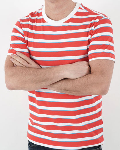 Benetton Gestreiftes T-Shirt mit Rundhalsausschnitt in Rot