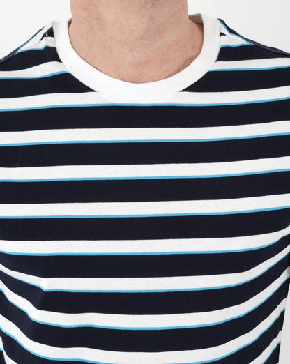 Benetton – Gestreiftes T-Shirt mit Rundhalsausschnitt in Marineblau