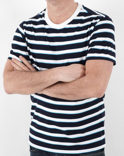 Benetton – Gestreiftes T-Shirt mit Rundhalsausschnitt in Marineblau